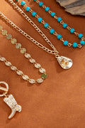 Plated Cowgirl Fashion Turquoise Beading 4pcs Necklace Set