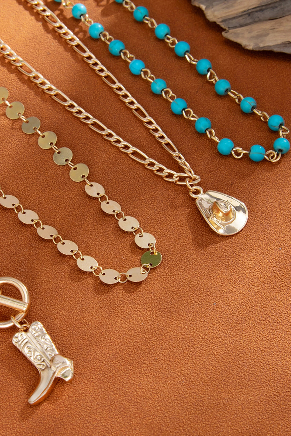Plated Cowgirl Fashion Turquoise Beading 4pcs Necklace Set